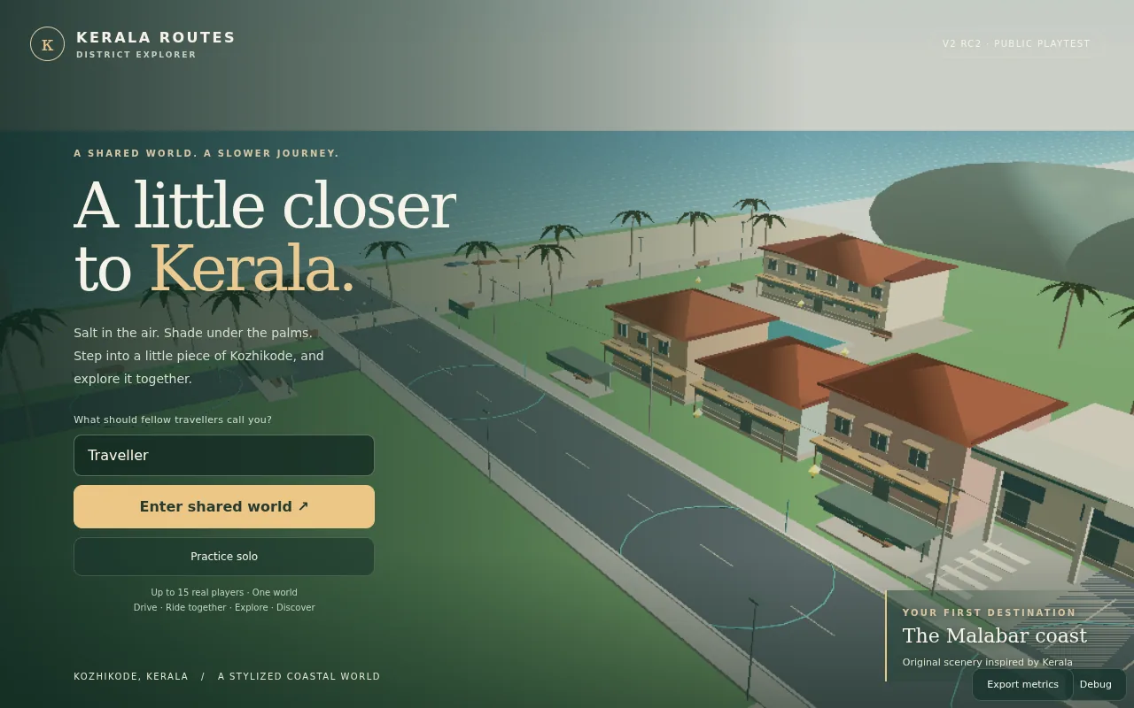 Kerala Routes multiplayer game welcome screen